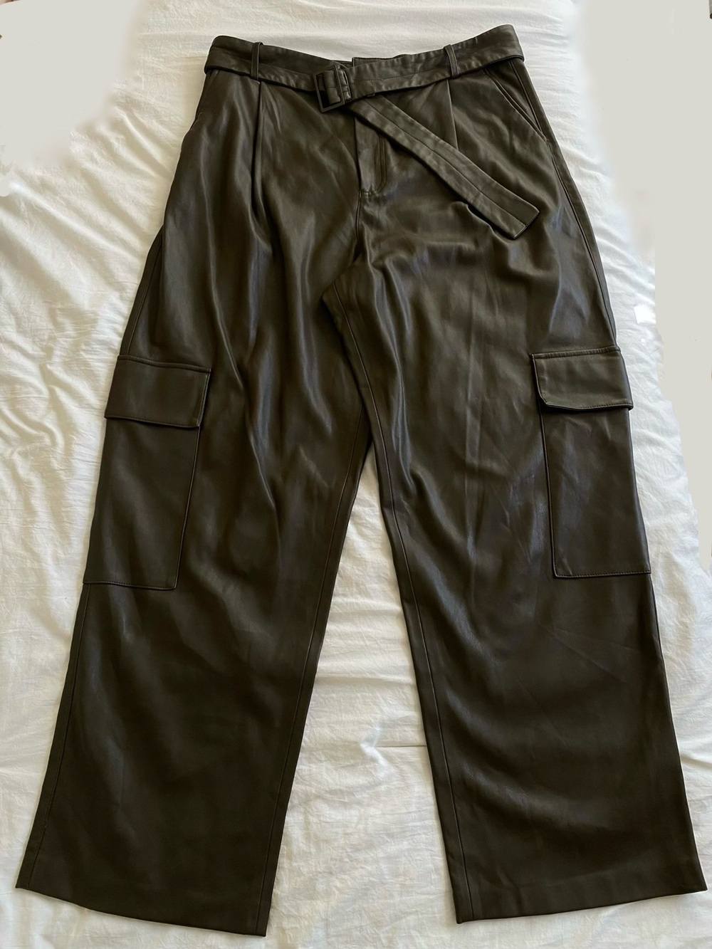 Mango dark  Brown Cargo vegan Leather Pants with Belt